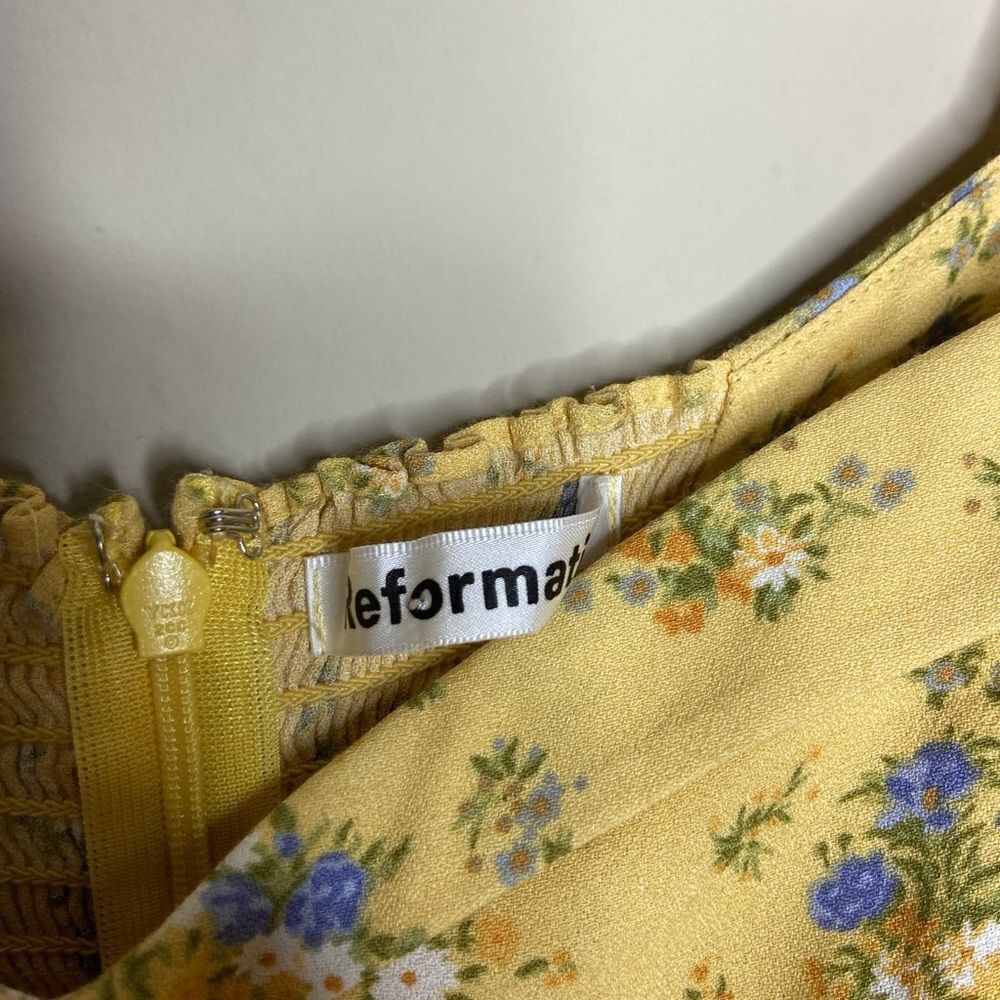 Reformation Lillet Mini Yellow Dress Floral Puff Sleeve Size 8 - Picture 9 of 10